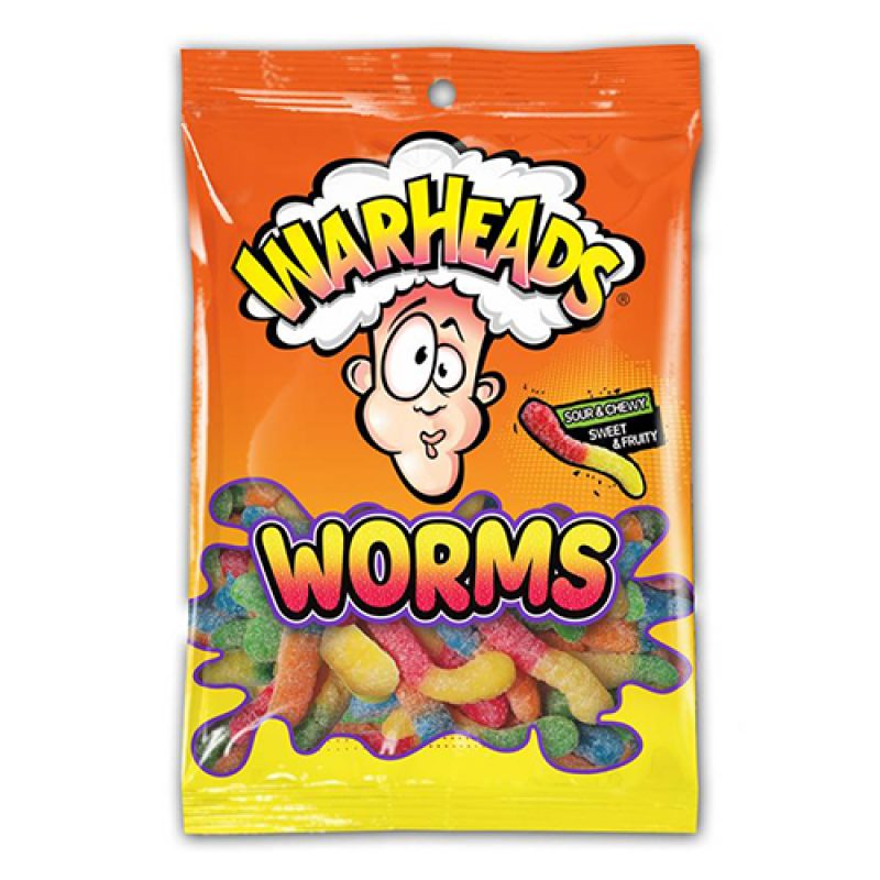 Wholesale Warheads Sour Worms Candy Peg Bag (12×141g) 1 Warheads Sour Worms Candy Peg Bag (12×141g)