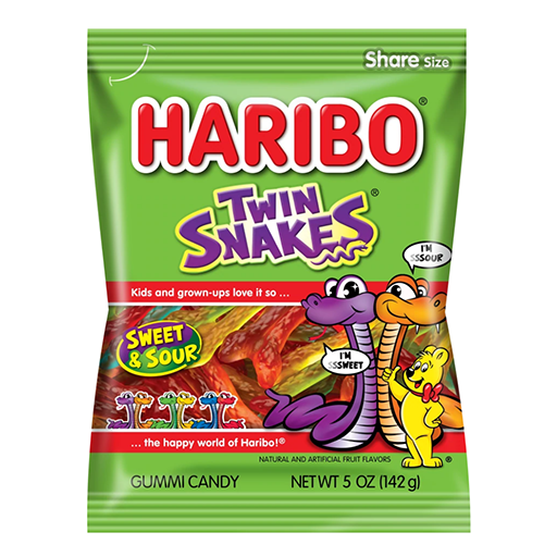 Wholesale Haribo Twin Snakes Peg Bag USA (12x142g) 1 Wholesale Haribo Rainbow Twin Snakes Peg Bag