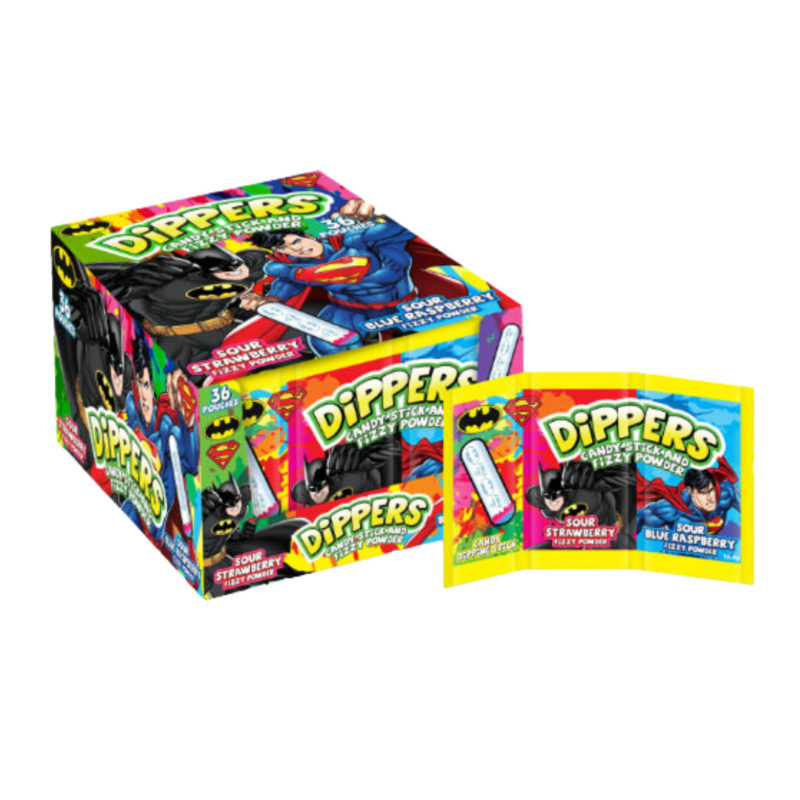 Wholesale Batman/Superman Dippers Candy Stick & Fizzy Powder (36 x 16.8g)