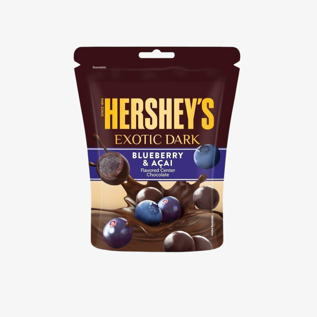 Wholesale Hersheys Exotic Dark Blueberry & Acai Flavoured Center Chocolate (14x33g) 1 Hersheys Exotic Dark Blueberry & Acai Flavoured Center Chocolate (14x33g)