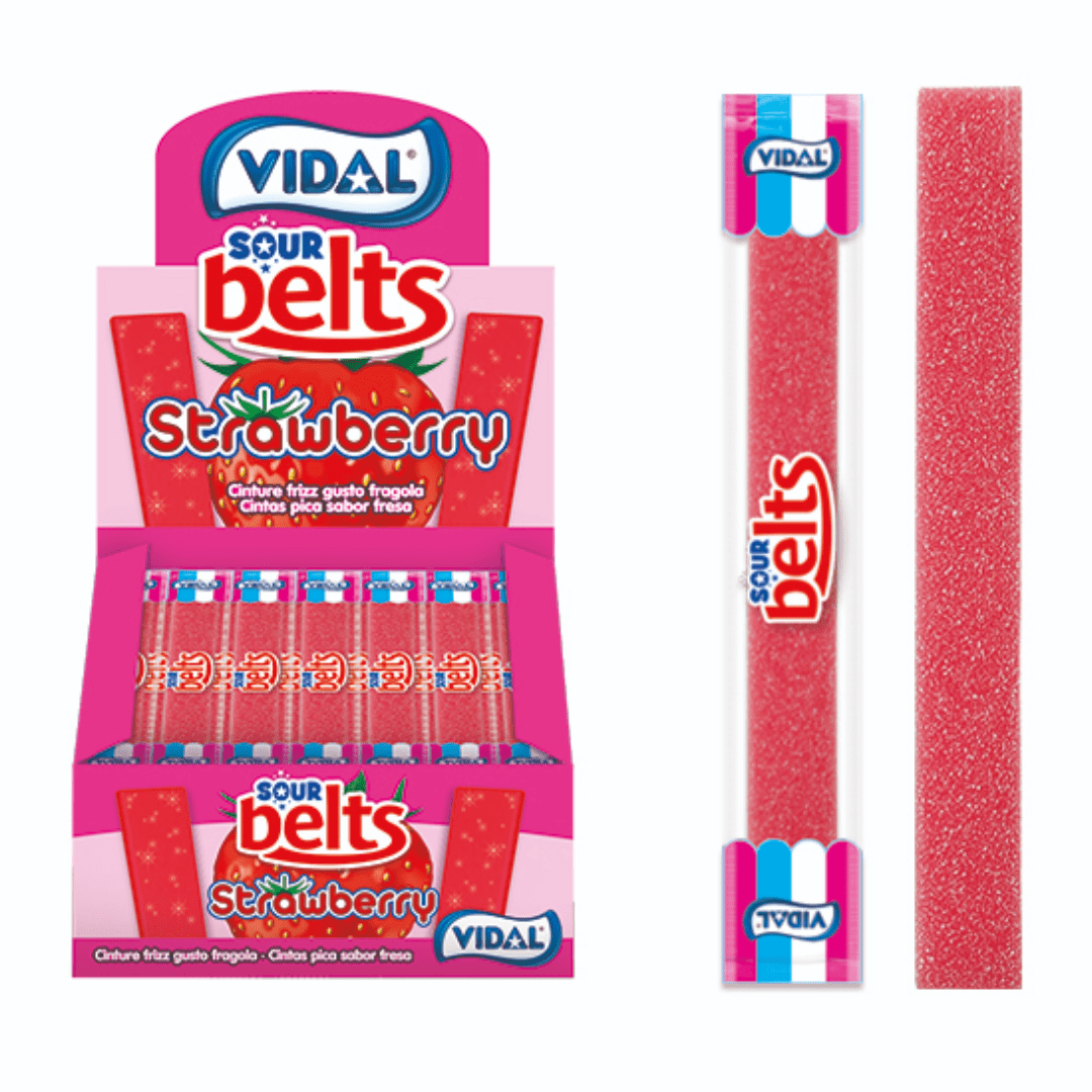 Wholesale Vidal Sour Belts Strawberry Flavour (150x9g) 1 Vidal Sour Belts Strawberry Flavour (150x9g)