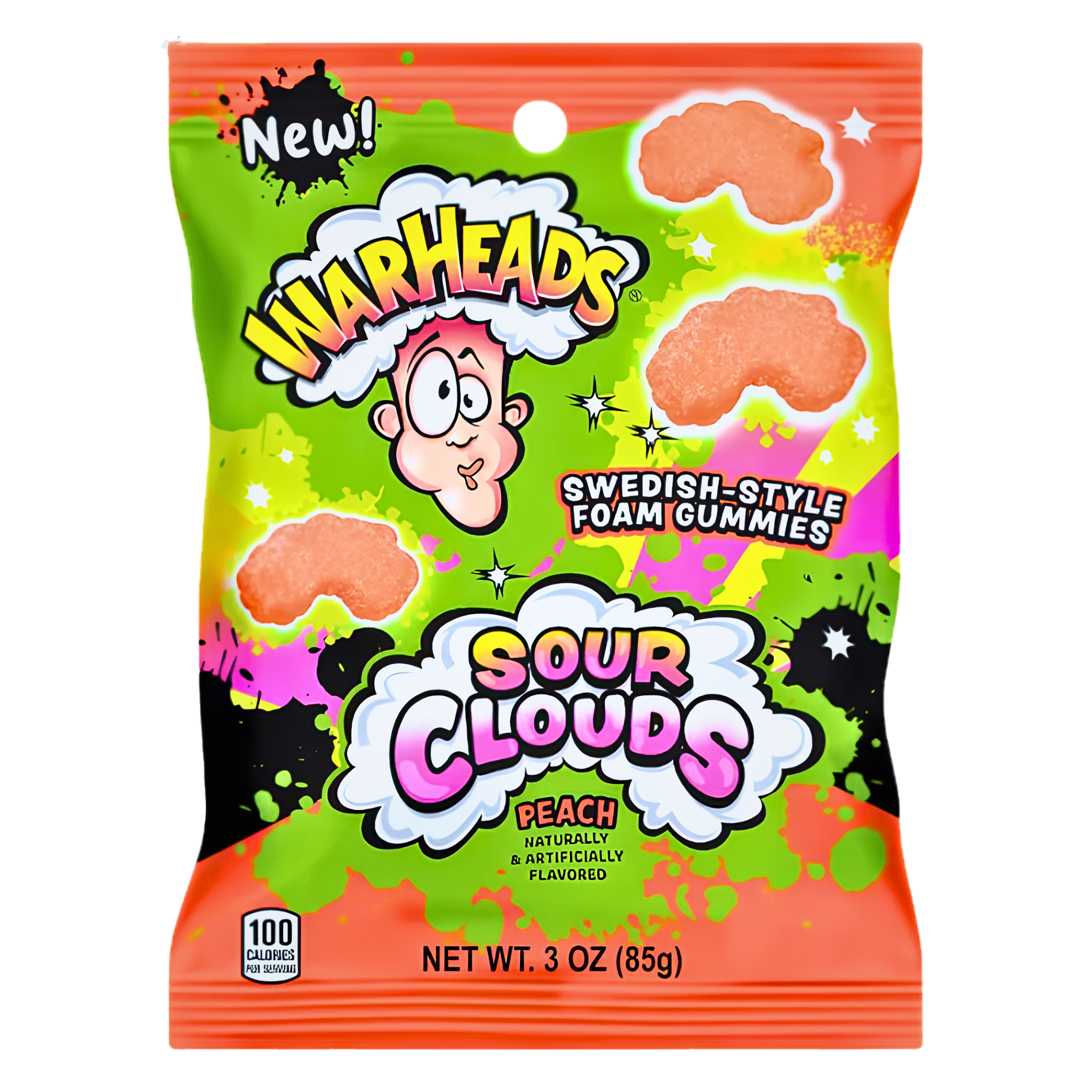 Wholesale Warheads Peach Sour Clouds Peg Bag (12x85g) 1 Warheads Peach Sour Clouds Peg Bag (12x85g)